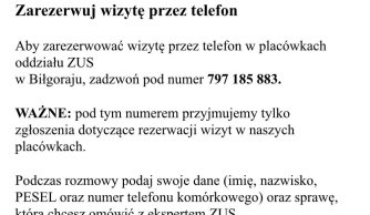 Informacja dotycząca rezerwacji wizyt w ZUS