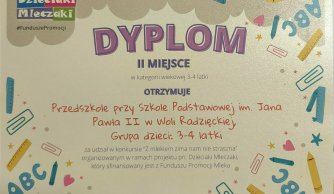 II miejsce w konkursie plastycznym "Z mlekiem zima nam nie straszna"